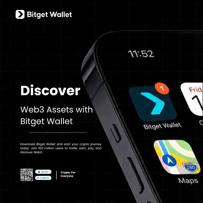 An advertisement for Bitget Wallet showing a smartphone home screen with the Bitget Wallet app icon, with text 'Discover Web3 Assets with Bitget Wallet'.