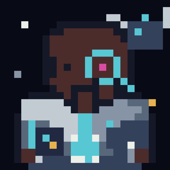 A pixel art image showing a hooded figure with a cyan energy core on its face, holding a glowing weapon, set against a dark starry background. The image aligns with the post's "Flash gdt spot" promotion, likely representing the futuristic or sci-fi theme of the AstroBrokers NFT or token spot giveaway.