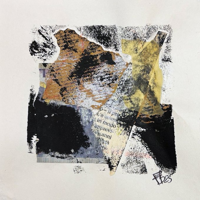 The image features a mixed media art piece that includes torn paper, paint splatters, and black and white elements. The artwork appears to be a collage or mixed media piece with various textures and layers of materials. The artist has used different techniques and materials to create this unique composition. The post about the art work suggests that it is an unfinished piece, possibly created by someone who wants to share their creative process or ideas with others. It also mentions that the artwork will be burned in the evening, which could indicate a sense of urgency or importance attached to the creation of this piece.
