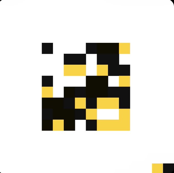 A close-up of a pixel-art NFT character with black, white, and yellow coloring resembling the BAYC style.
