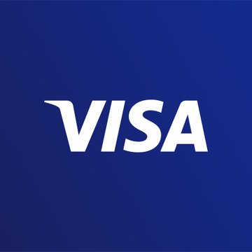 The Visa logo is displayed in white italic text on a solid dark blue background.