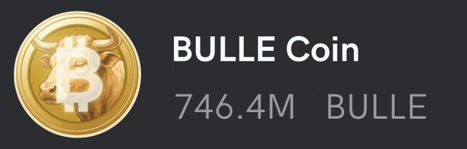 The image displays a golden "BULLE Coin" logo featuring a bull with a Bitcoin symbol overlaid on it, alongside the figure "746.4M BULLE," likely indicating the token's supply. This visual branding supports the accompanying post promoting a Solana airdrop of 135,000 #BULLE tokens to the first 555 wallets who complete the specified social media tasks.