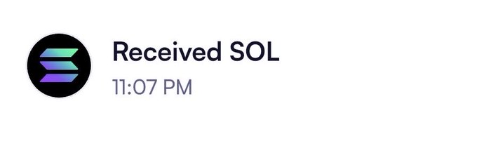 A notification showing "Received SOL" at 11:07 PM with the Solana logo, indicating a user has won $10 of SOL (Solana cryptocurrency) from a giveaway held by @blknoiz06 in the $ANSEM community.