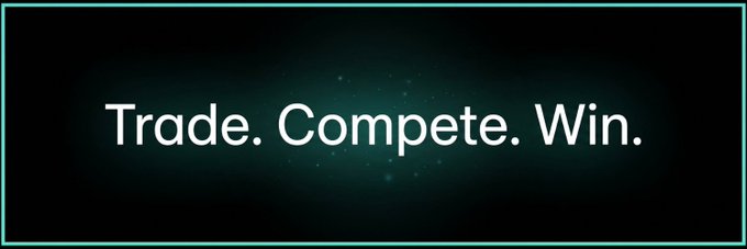 A dark graphic banner with a teal border displays the white text 'Trade. Compete. Win.'