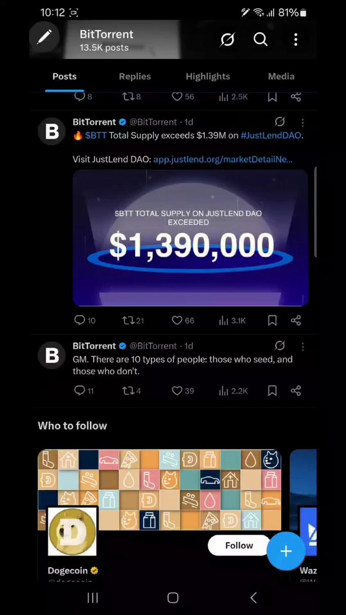 The image shows a cell phone screen with multiple posts displayed, including one about Bitcoin prices reaching $1,000,000. The text of the post reads "Proof that your crypto shouldn't sleep just because you do", which seems to be related to the Bitcoin post on the right side of the screen.