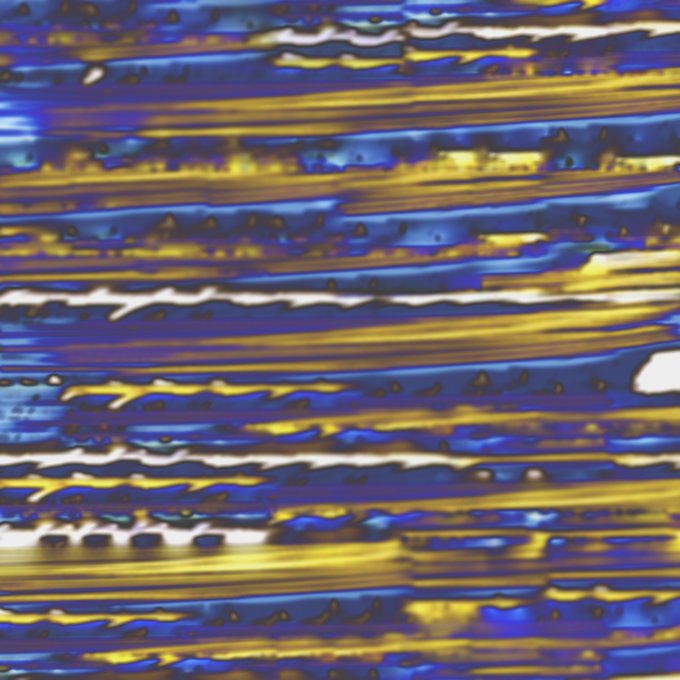 Glitched or distorted visual pattern consisting of horizontal streaks in blue, yellow, white, and black colors.