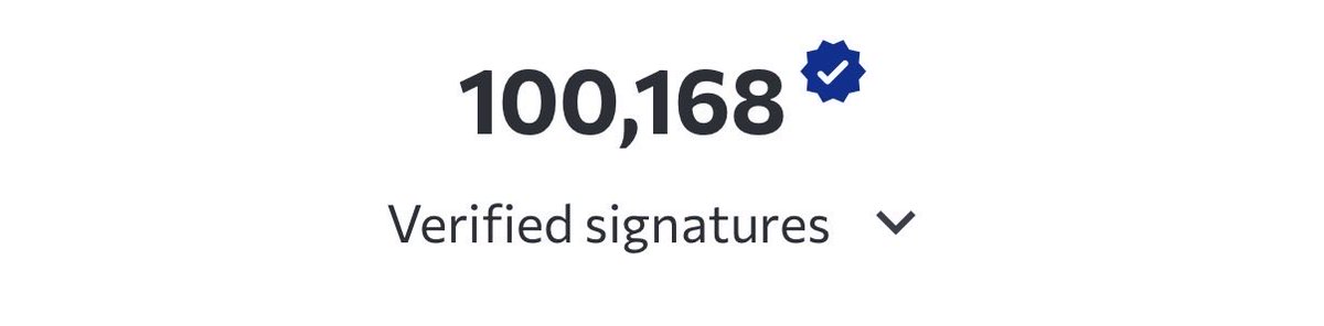 A digital badge displays the number '100,168' next to a blue checkmark seal, with the text 'Verified signatures' underneath.