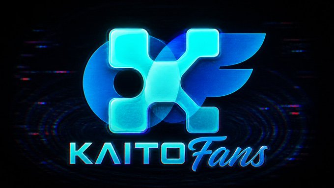 This image displays the "KAITOFans" logo, featuring a stylized "K" combined with elements resembling a circle and wings, rendered in glowing blue.