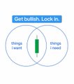 Simple graphic showing a vertical toggle switch with 'things I want' on the left and 'things I need' on the right, captioned 'Get bullish. Lock in.'
