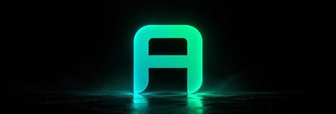 A glowing green letter "A" logo rendered in neon against a dark, smoky background.