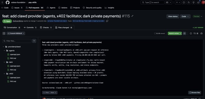 The image displays a screenshot of a webpage from a web browser, likely showing a screen from an online auction marketplace where users can bid on items for sale. The main focus of the image appears to be a list or table providing information about three new providers that have been added to the SolanaClawdAgents ecosystem. These providers include x402 micropayments, DeFi agents, and privacy-preserving inference systems. The webpage also includes several banners at the top and bottom, which may provide additional details about the auction process or related products.