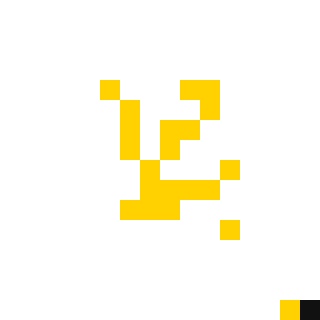 A pixelated yellow logo resembling the letters 'LC' or a crown shape on a white background.