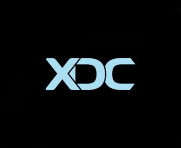 A light blue 'XDC' logo is displayed in a stylized font on a black background.