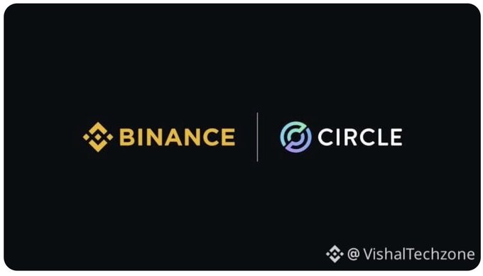 A black graphic showing the Binance and Circle logos side by side, with the handle '@VishalTechzone' in the corner.