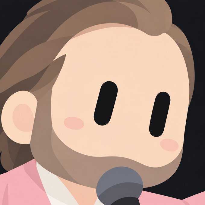 A stylized cartoon avatar of a woman with brown hair, large black oval eyes, and pink cheeks, speaking into a microphone.