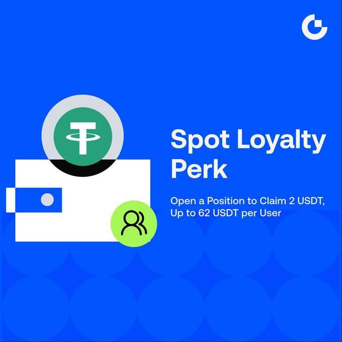 The image features a blue background with white text that reads "Spot Loyalty Perk" followed by an explanation of how to use the service, which includes details about the maximum amount of money one can claim for their USDT trading account. The text also mentions that users should be aware of the maximum amount they can claim and the conditions under which it is applicable.