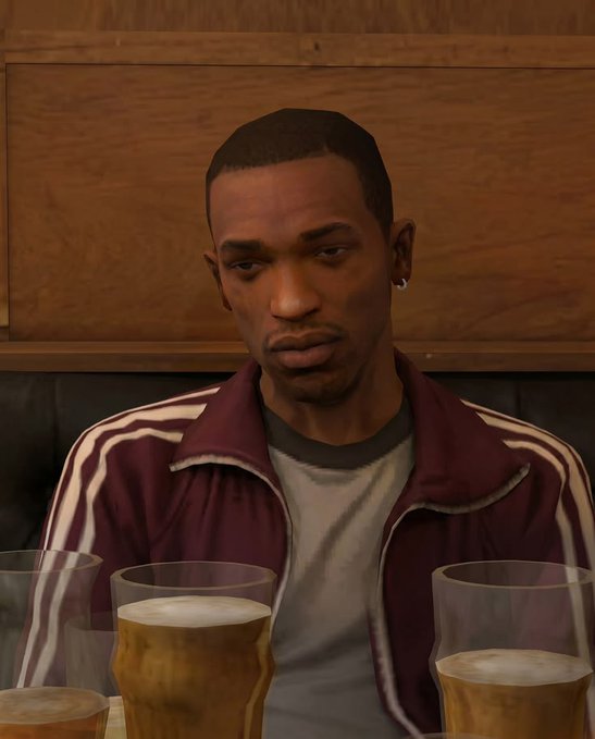 A man sits at a pub table surrounded by empty beer pints, wearing a purple and white track jacket with a contemplative, exhausted expression. His tired demeanor visually echoes the post's message about realizing a friend's betrayal after they handled collaborations for a hyped NFT project.