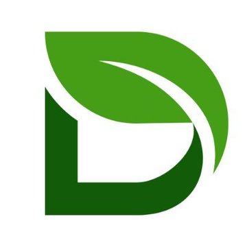 A green leaf logo with a stylized 'D' shape integrated into its design, set against a white background.
