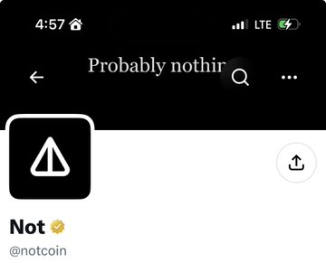 The image shows a social media profile for "Not" (@notcoin) with a warning triangle logo. It relates to the "airdrops that cooked w/o stress" caption by highlighting Notcoin as an example of a crypto airdrop that delivered results smoothly, fitting the post's theme of successful and stress-free airdrops.