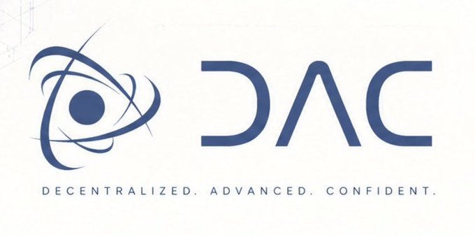 The DAC logo (Decentralized. Advanced. Confident.) featuring a stylized eye icon in dark blue on a white background.