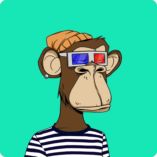 The image features a cartoon monkey wearing glasses, a striped shirt, and an orange beanie hat while looking directly at the viewer. The monkey appears to be a virtual character created for entertainment purposes, possibly as part of a collection or an art project. This unique creature is presented against a green background. In the accompanying text, it says "Ape #7362 Bought for 10.3 WETH 0x339f...", which might indicate that the monkey was purchased from eBay auction and now has its owner. The post also mentions a website called "opensea.io/collection/bor" as well as "Monke: opensea.io/... Return to Monke: opensea.io/Collection".