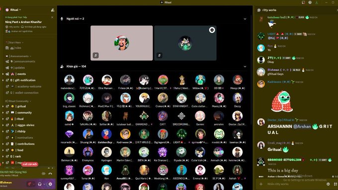 A screenshot of a Discord server showing channels, a community featuring 'Ninja,' and a marketplace with various NFT profile pictures in a grid layout.