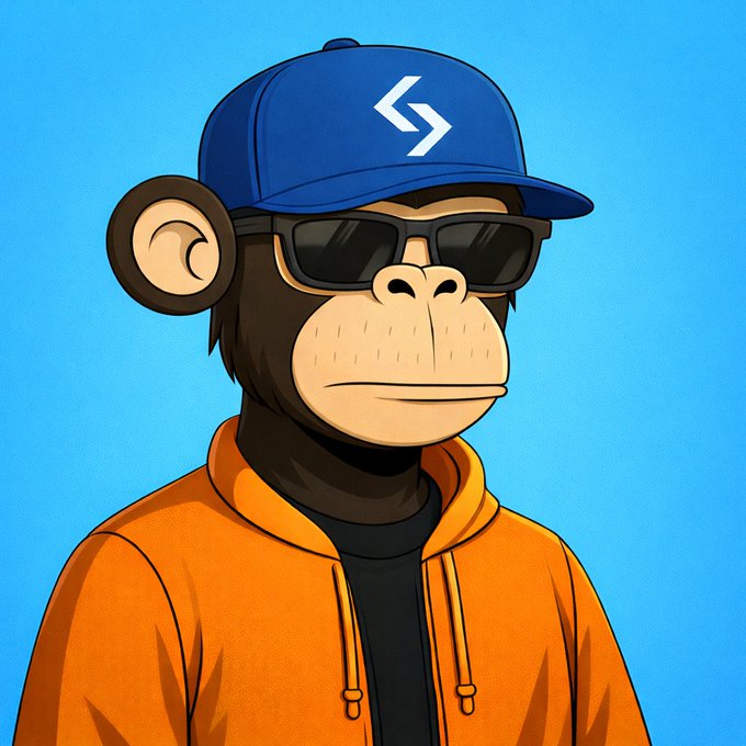 The image features a cartoon monkey wearing sunglasses, a baseball cap with "S" on it, an orange hoodie, and a black jacket. The caption reads "Customized BAYC", which could be interpreted as "Bayc" or "bayc". This might indicate that the monkey is part of a Bayc-themed collection or artwork, possibly related to the post about customized Bayc.