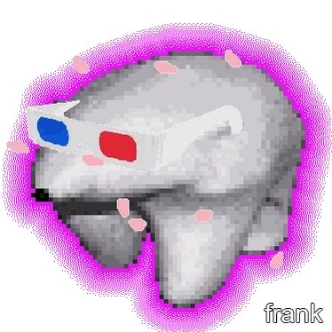 The image features a cartoon animal wearing glasses with red and blue lenses. The animal appears to be a bear or a penguin, depending on the interpretation of the viewer. The glasses are positioned over its eyes, giving it an amusing and whimsical appearance. The background is a gradient of purple, which further enhances the visual appeal of the image. The caption below the image reads "frank" with a link to a post that says "gm Acquistion the #3 rarest @frank__frank_ show me yuh franks there are only 17/2000 left frank = frank = frankfrank I am starting on a frankfrank trading card project today handdrawing them and hand creating them, as I love them so much so much.". The image is accompanied by a link to the post where it was posted, which provides additional context about the creator of this digital artwork.