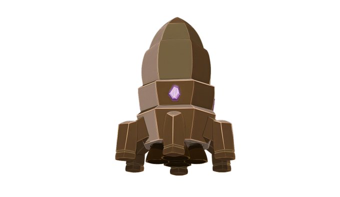 A 3D rendered low-poly brown rocket with a purple window decoration sits against a white background.