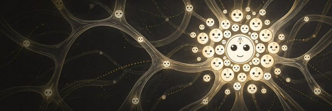 The image depicts a network of interconnected nodes, representing Ditto (SN118)'s open-sourced codebase and its expanding ecosystem. This visually conveys the concept of interconnectedness and growth that aligns with the post's message about lowering barriers for miners and builders.