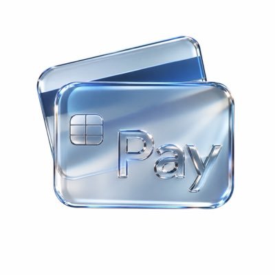 A glossy 3D rendering of two stacked blue credit cards displaying the word 'Pay' alongside a chip.