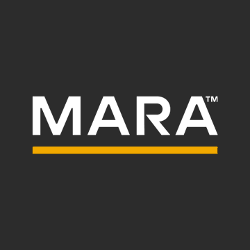 The image shows the MARA logo in bold white text with an orange underline on a dark gray background. This relates to the post as MARA is a major Bitcoin mining company that recently made a significant purchase of 1,292 BTC (worth ~$98.6M), reinforcing its bullish stance on Bitcoin.