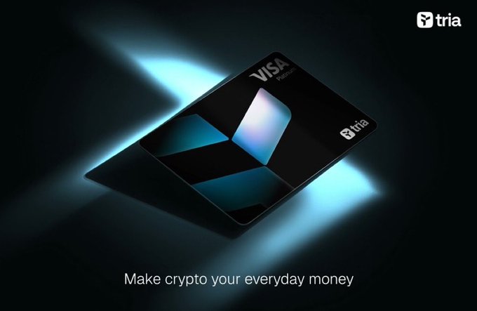 iced coffee cup with a blue and white design, accompanied by the text "Visa" and "Make crypto your everyday money".