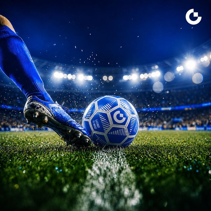 A soccer player's foot in blue cleats prepares to strike a blue and white ball on a stadium pitch under bright floodlights, capturing the anticipation of the 2026 World Cup as Gate launches its prediction market with Polymarket integration and a 50,000 USDT prize pool.