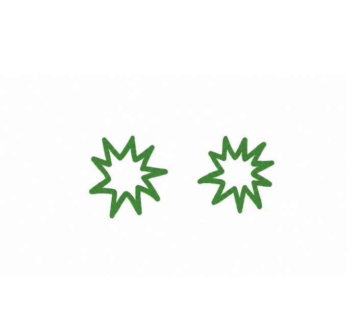 Two green, star-shaped sparkle graphics positioned side by side on a white background.