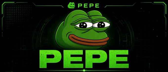 A digital graphic featuring the Pepe the Frog meme character with the word "PEPE" displayed prominently at the top and bottom on a dark green background.