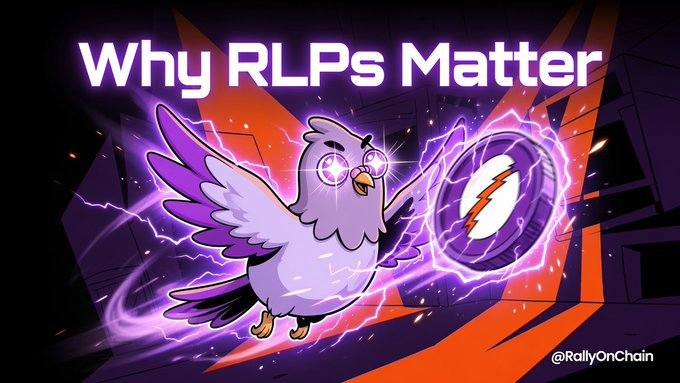 The image features a cartoon bird with purple wings, flying through a purple sky filled with lightning bolts. The bird appears to be holding a coin in its beak as it soars above an orange building. Below the bird, there's text that reads "Why RLPs Matter".