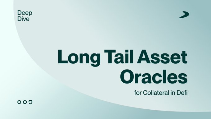 A minimalist cover slide with text reading 'Deep Dive' in the top left, the main title 'Long Tail Asset Oracles for Collateral in Defi' centered, and a small logo in the bottom left.