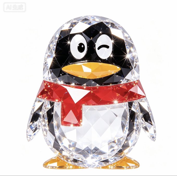 An ornate penguin in crystal form with a name in the upper left-hand corner in Chinese. The caption promotes investor engagement with the text promoting a 10% exchange tax on red ... it makes no sense.