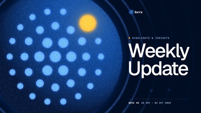 A banner titled "Weekly Update" from "bv7x" featuring "HIGHLIGHTS & INSIGHTS" with "WEEK 40 | 28 SEP - 04 OCT '25'" and a logo of blue dots arranged in a circular pattern with one yellow dot.