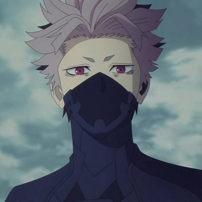 A pale-haired anime character with pink eyes, wearing a black face mask, stares forward against a cloudy gray sky, conveying a stoic and determined expression that mirrors the post's theme of disciplined consistency and pushing forward on the journey.