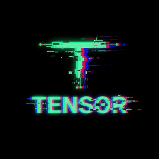 The image features a green, blue, and red neon sign that reads "Tens0r" with a "tens" at the end of each letter. The background of the image is black, which contrasts with the vibrant colors of the letters. Below the sign, there's text that says "Tens0r is live. Distributed AI inference. No data centers. No gatekeepers. Just people sharing GPU power and getting paid for it." This message seems to be related to a social media platform or an AI-based project called tensorflow.ai.
