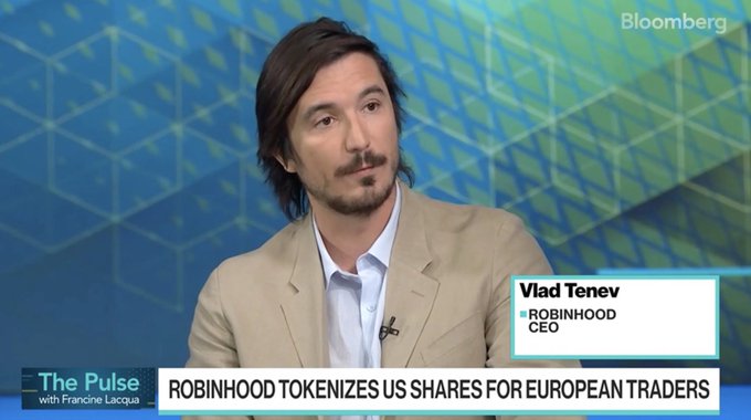 Vlad Tenev, CEO of Robinhood, appears on Bloomberg's "The Pulse with Francine Lacqua" to discuss how Robinhood tokenizes US shares for European traders.