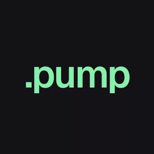 The image displays ".pump" in large, light green text against a black background, directly referencing the domain name being promoted in the accompanying post. This visual strongly aligns with the announcement of the ".pump" domain registration.