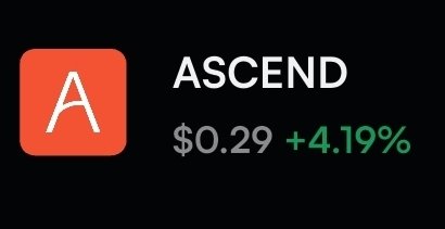 A financial widget showing the ASCEND ticker at $0.29 with a +4.19% increase, indicated by a red icon with the letter 'A'.