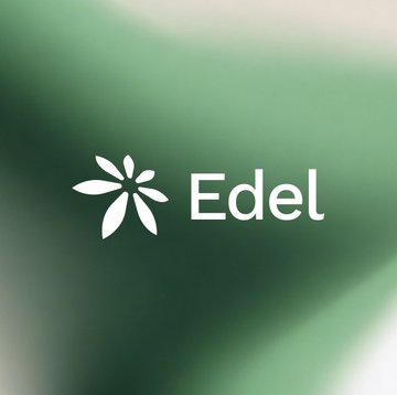 The image displays the "Edel" logo in white text alongside a stylized flower/asterisk icon, set against a flowing green gradient background. This branding corresponds to the announcement about Edel joining DTCC's Digital Assets Solutions Industry Working Group with major firms like BlackRock and Goldman Sachs.