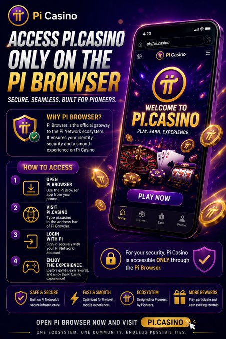 The image features a cell phone with an advertisement for a casino game, specifically for the Pi.Casino app. The phone displays a message inviting users to "Welcome to Pi.casino.com". The text also mentions that the app is built just for you and offers a seamless experience.