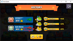 A "VICTORY" screen from AxieQuest shows rewards of 859 coins and 32 Axie Experience Points (AXP), along with "Lala Venom" at 332, illustrating the automated AXP grinding process enabled by the game's autobattle feature.