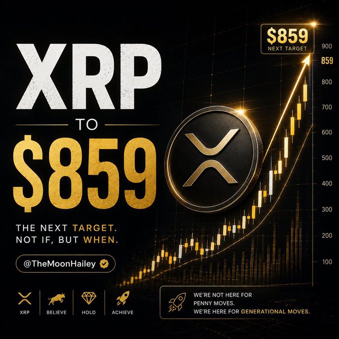The image shows a chart with an upward-pointing line, indicating price increases of Bitcoin over time. Below this, there are texts promoting cryptocurrency trading strategies, specifically XRP, aiming for a profit of at least $859 by the next target date. The image is described as "eye-catching", and it also features illustrations related to cryptocurrency mining and investing in virtual assets like Bitcoin or other cryptocurrencies.