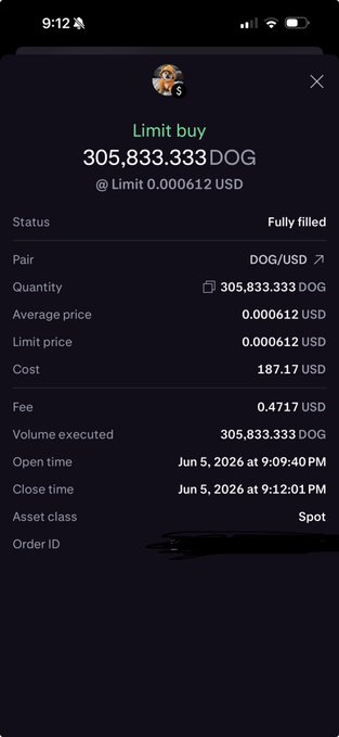The image shows a phone screen with a message from someone named "My DOG COST AVERAGE completed for today" written at the bottom of the photo, along with an explanation about the cost of the dog's training session. The text also mentions that they are the "DOG $DOG army" and that they cannot stop their progress.